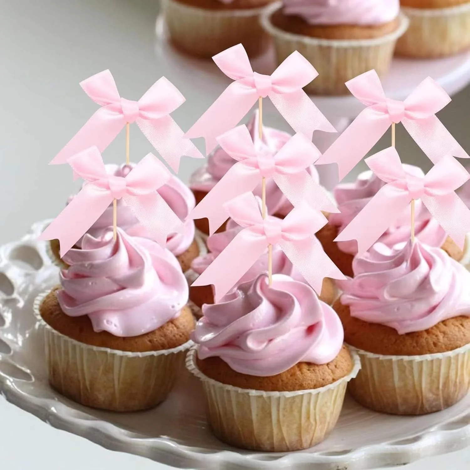 Secure Pink Bow Cupcake Toppers 12 PCS Pink Birthday Decoration Bow Themed Party Decorations Coquette Birthday Cake Decoration for Bachelorette Bridal Engagement Wedding Baby Shower Party Decor Sustainable