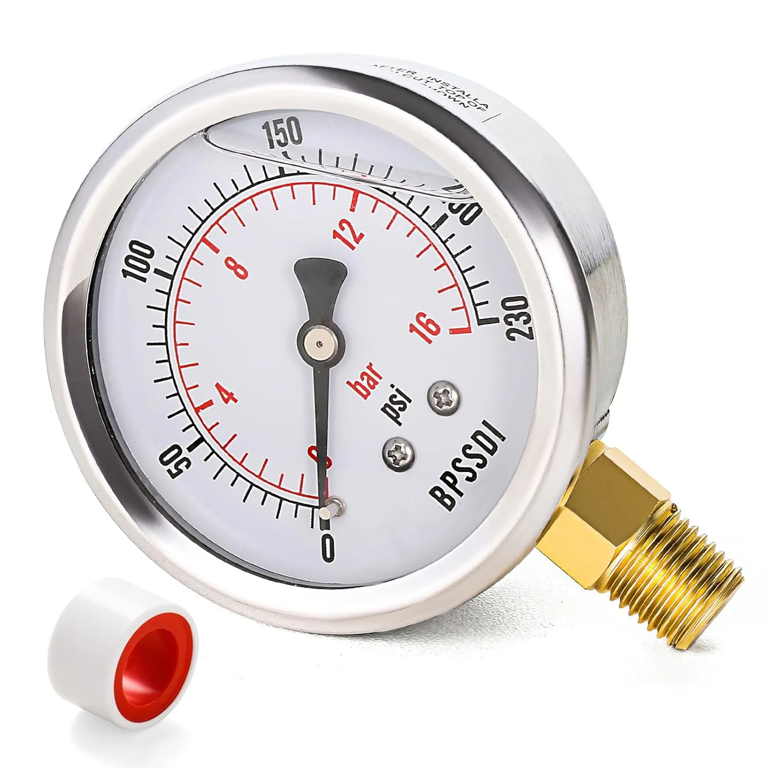 Specialty 0-230 Psi Glycerin Liquid Filled Pressure Gauge 2.5 Dial Size 1 4 NPT Lower Mount 304 Stainless Steel Case Carefully Designed