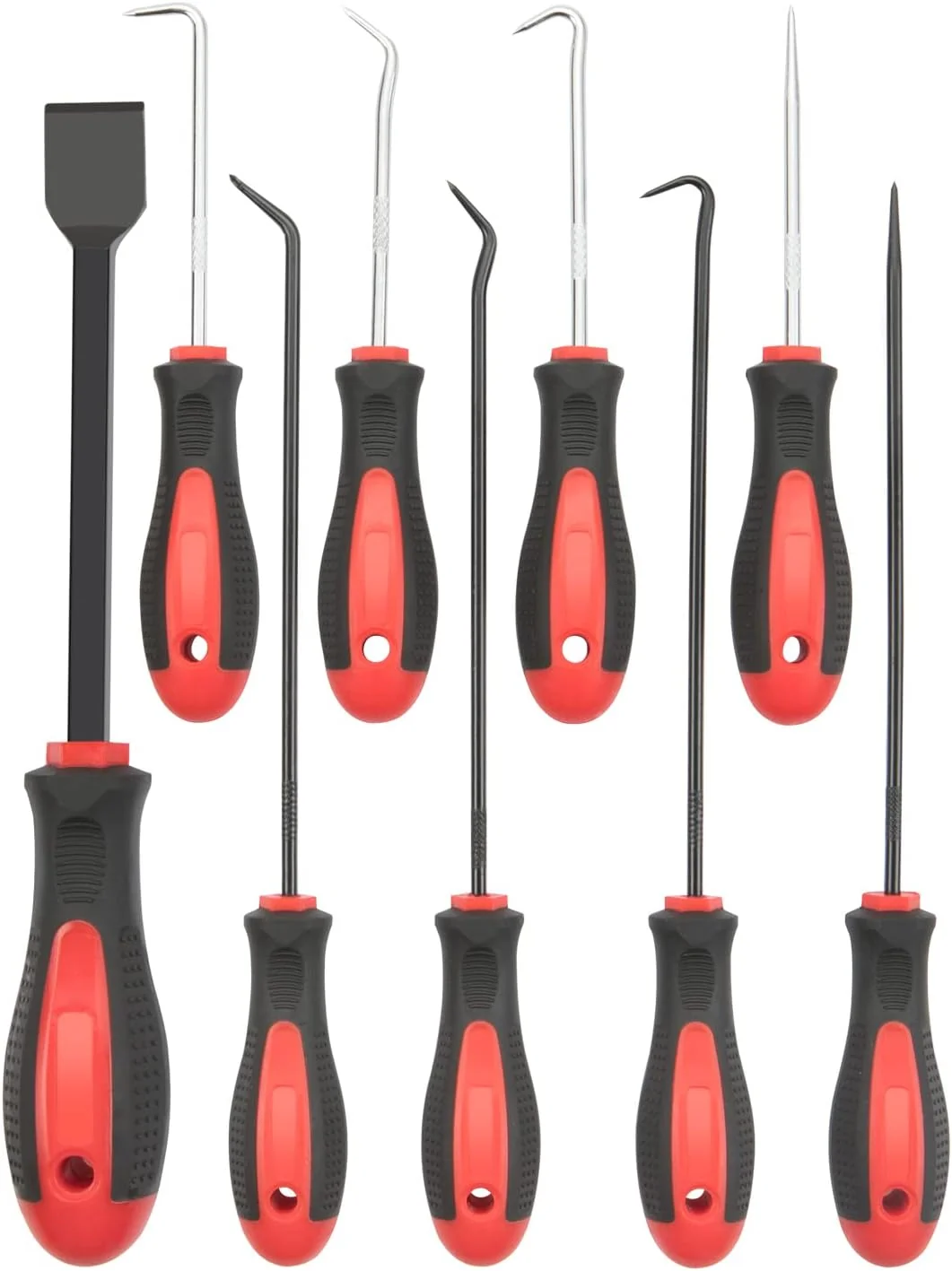 Contemporary Rotation Precision Hook and Pick Set with Scraper 9 Piece Set Chrome Vanadium Steel Shaft for Remove Hoses and Gaskets Premium