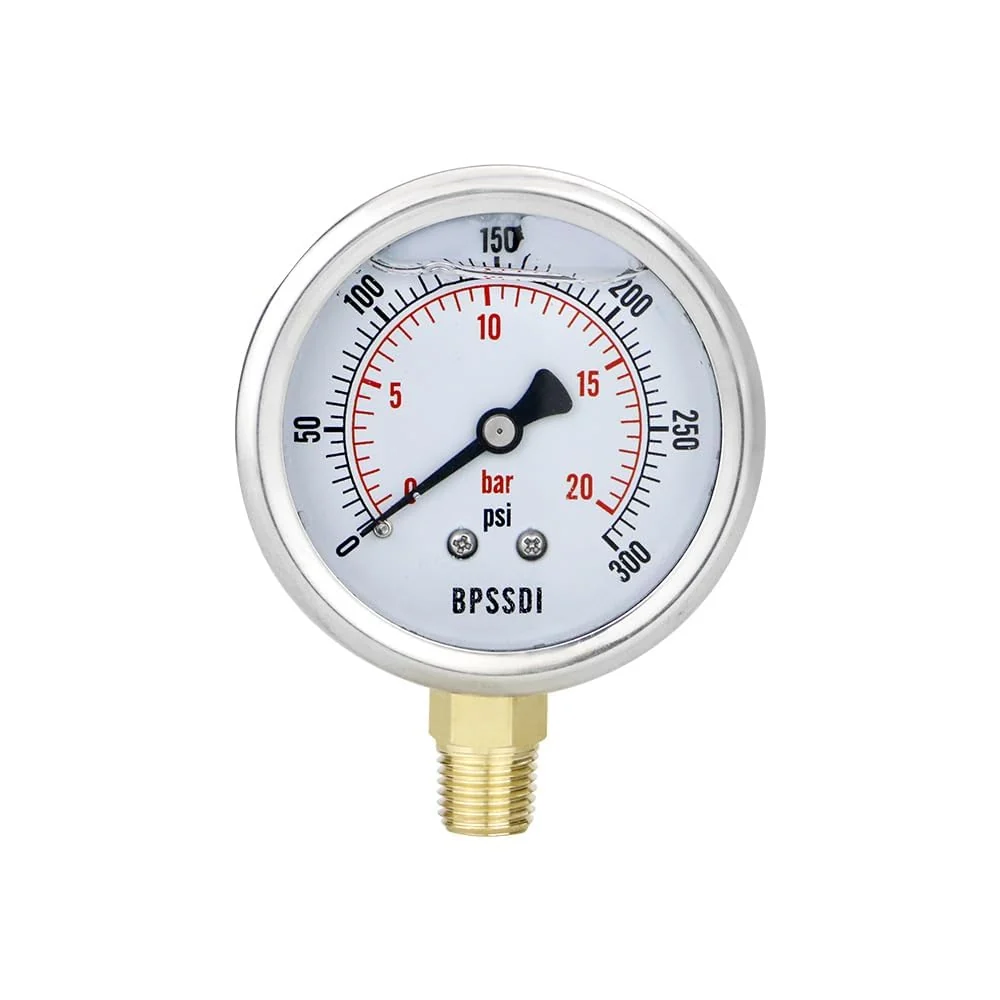 Reusable 0-300 Psi Glycerin Liquid Filled Pressure Gauge 2.5 Dial Size 1 4 NPT Lower Mount 304 Stainless Steel Case Premium Material