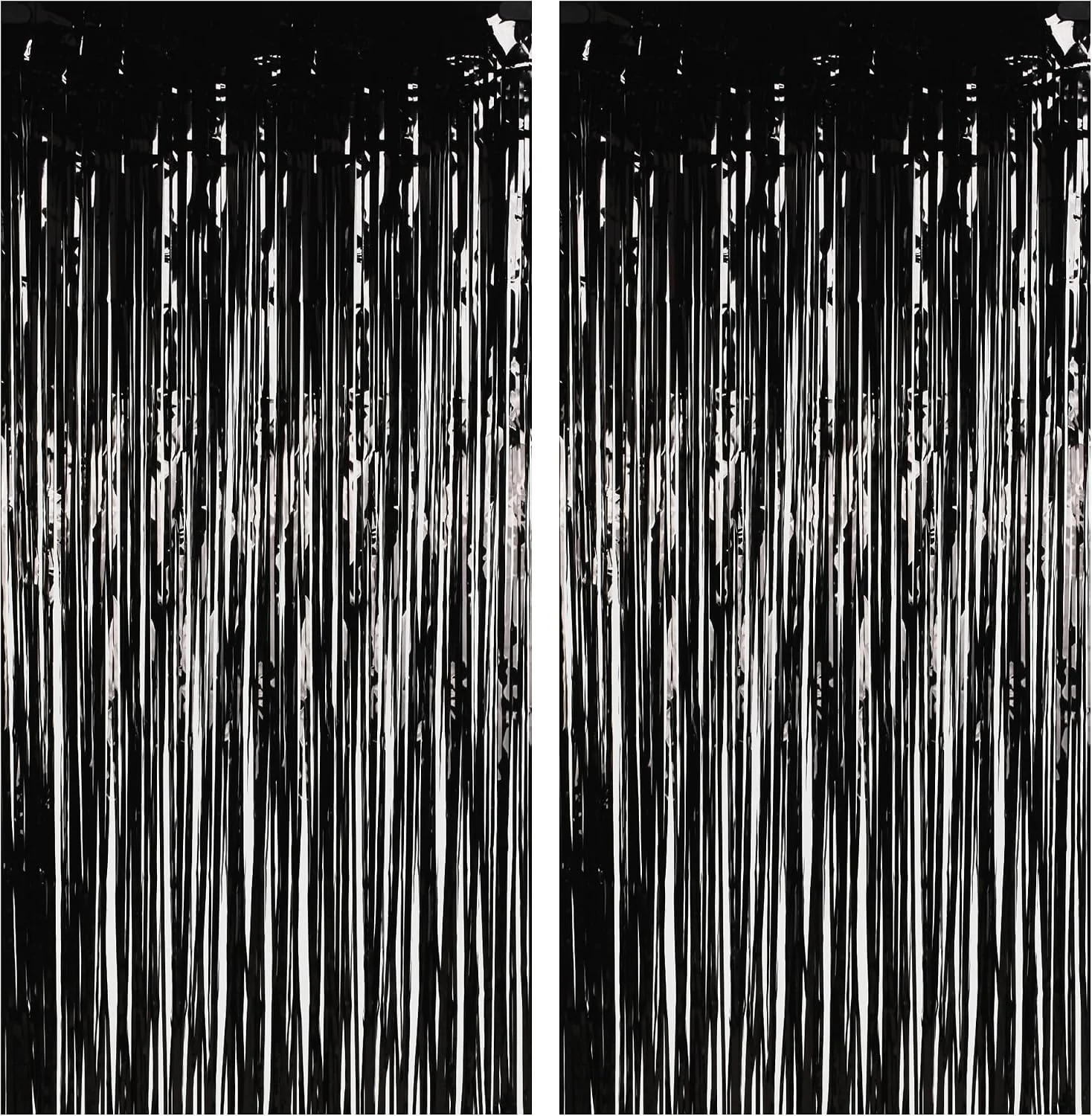 Stylish BRAVESHINE Foil Fringe Curtains Party Steamers Halloween Decorations 3.2x8.2ft Pure Black Tinsel Backdrop for Graduation New Years Boy Men 20th Birthday Music Stranger Prom Retirement Parties Original Design