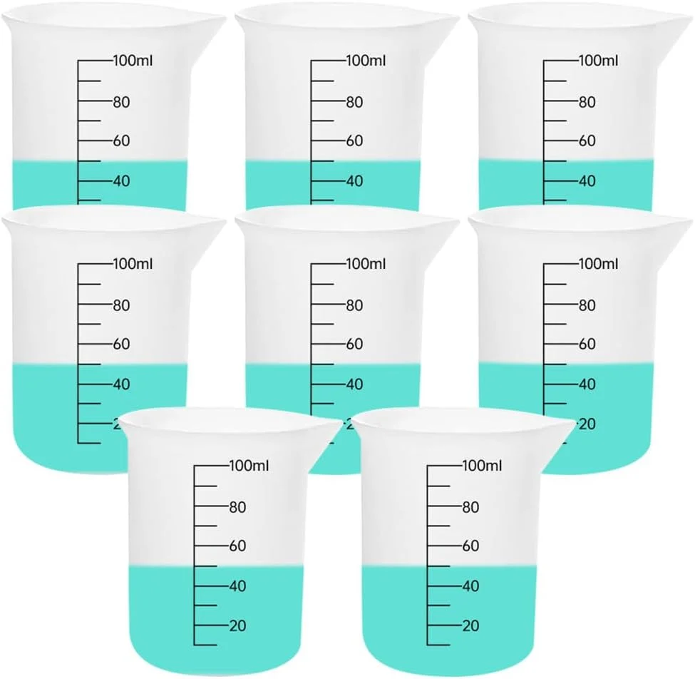 Pure 8 PCS Silicone Measuring Cups Kits Silicone Measuring Cup 100ml Non-Stick Mixing Cups Precise Scale Durable Easy Clean for Epoxy Resin Innovative