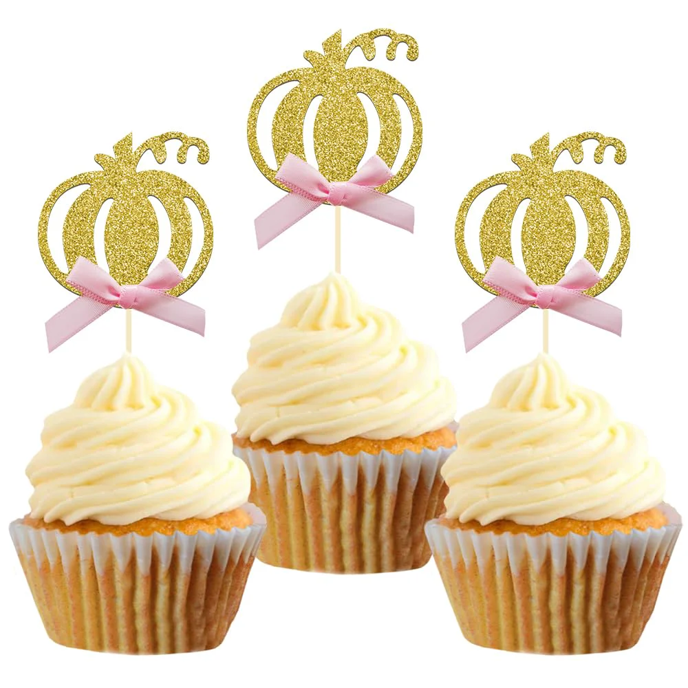 Healthy Pumpkin Cupcake Topper Fall Theme Cake Decoration for Pumpkin Themed Baby Shower Party Supplies Pumpkin Food Pick - Set of 24 Pink Bow Genuine