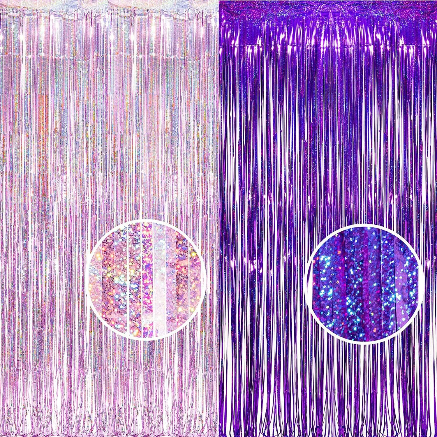 Eco-Friendly BRAVESHINE Party Streamers Backdrop Tinsel Foil Fringe Curtains 1 Purple 1 Pink 3.2x8.2ft for Valentines Hunters Girls Women Birthday Engagement Bridal Shower Bachelorette Decorations Outstanding
