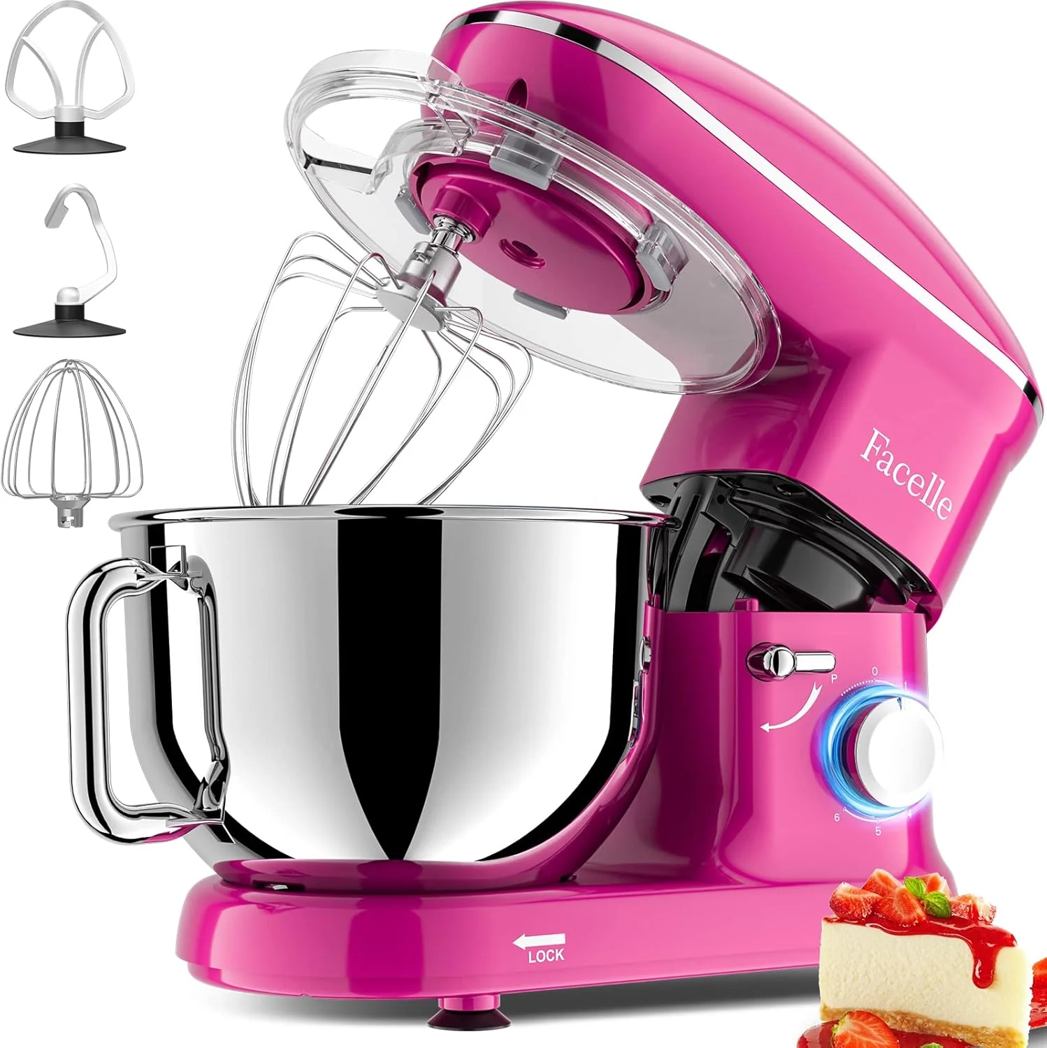 Trusted Facelle Stand Mixer Electric Kitchen Mixer 660W 6 Speed Tilt-Head stand mixer with Pulse Button Attachments include 6.5 QT Bowl Dishwasher Safe Beater Dough Hook Whisk Splash Guard - Purple Official