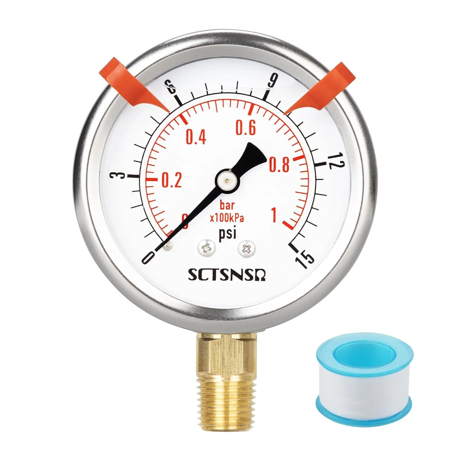 High-End 0 to 15 Psi Pressure Gauge Liquid Filled 1 4 NPT Lower Mount Elite