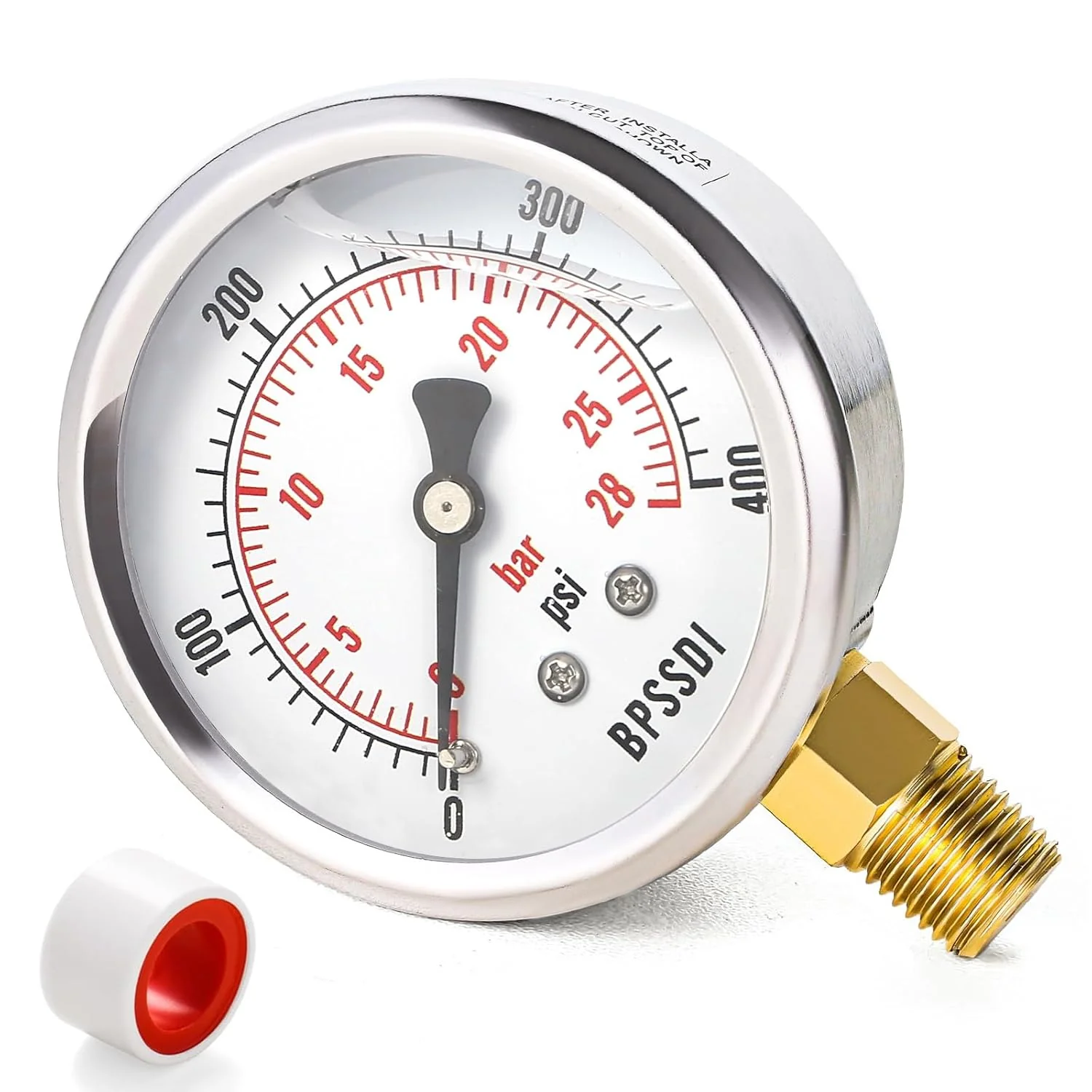 Green 0-400 Psi Glycerin Liquid Filled Pressure Gauge 2.5 Dial Size 1 4 NPT Lower Mount 304 Stainless Steel Case Secure