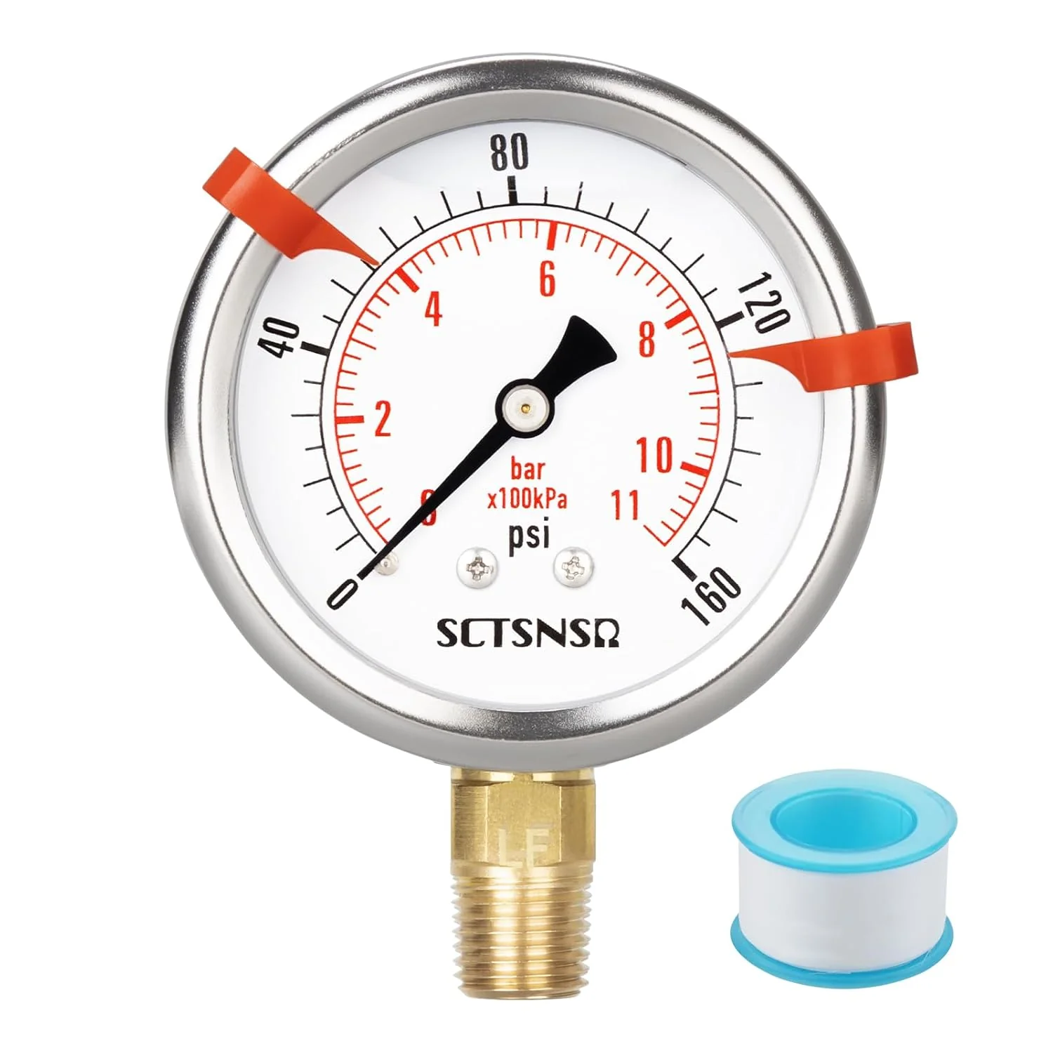 Specialty 0 to 160 Psi Lead- Pressure Gauge Glycerin Liquid Filled 2.5 inch Dial 1 4 NPT Lower Mount Stainless Steel Case for Regulator Breathable