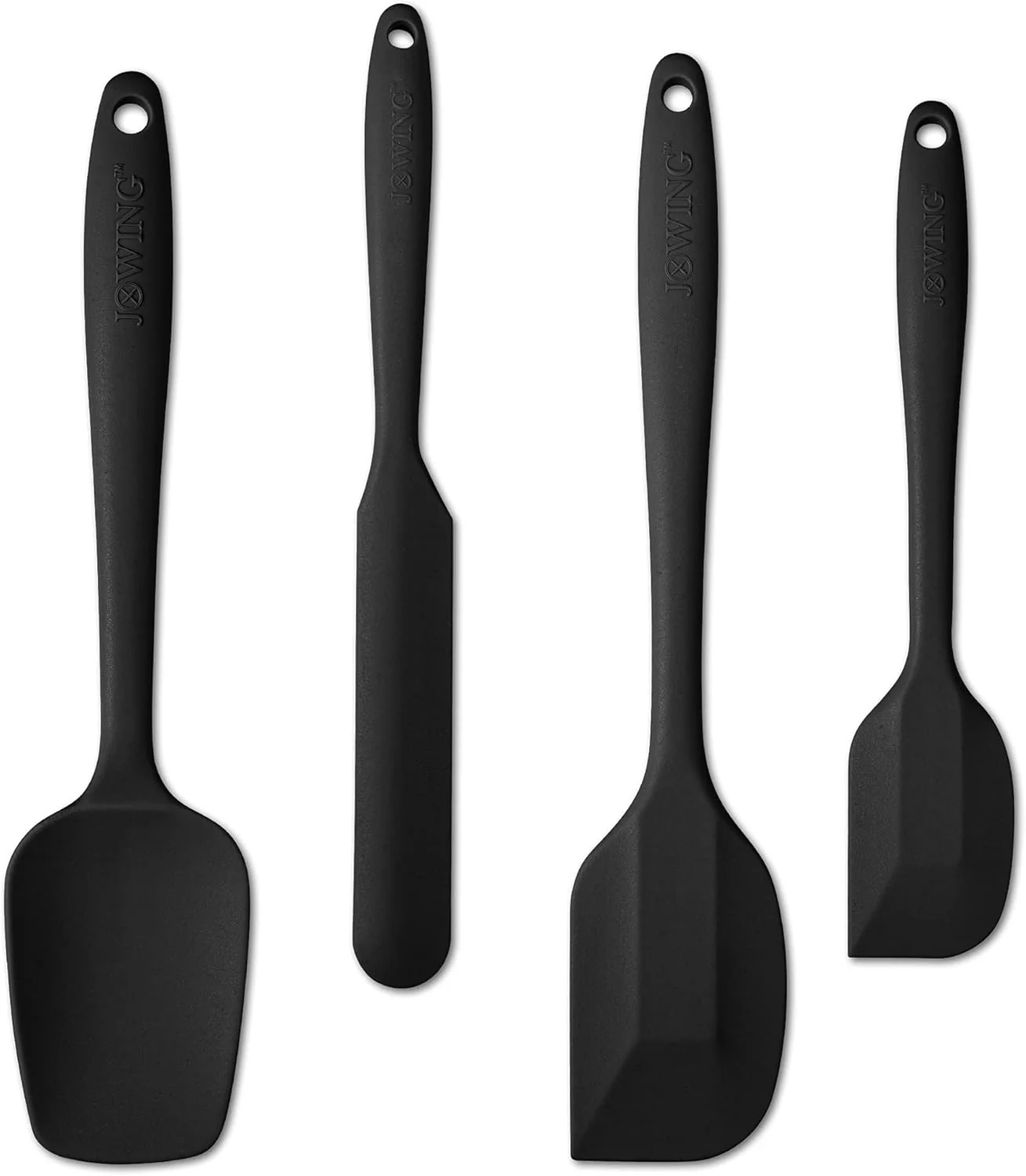 High-Grade 4 Piece Silicone Spatula Set Flexible Heat Resistant Non-scratch Baking Cooking Rubber Spatulas with Stainless Steel Core Black Relaxed