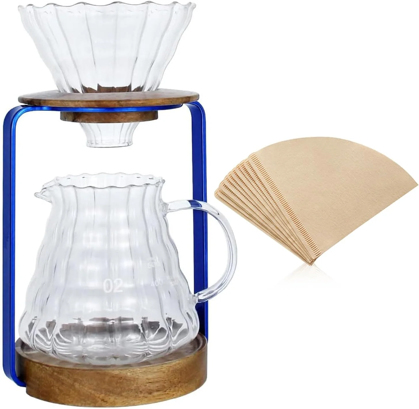 Outstanding Sotech Pour Over Coffee Dripper Stand with Metal Stand Wooden Filter Holder Glass Server with Paper Coffee Filters Genuine