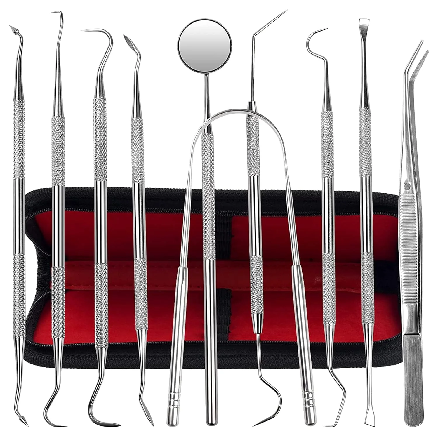 Crafted Dental Kit Tools 10 Pack Stainless Steel Plaque Remover Dental Tools to Remove Plaque and Tartar Oral Care Kit with Plaque Cleaner Tartar Pick Prestigious