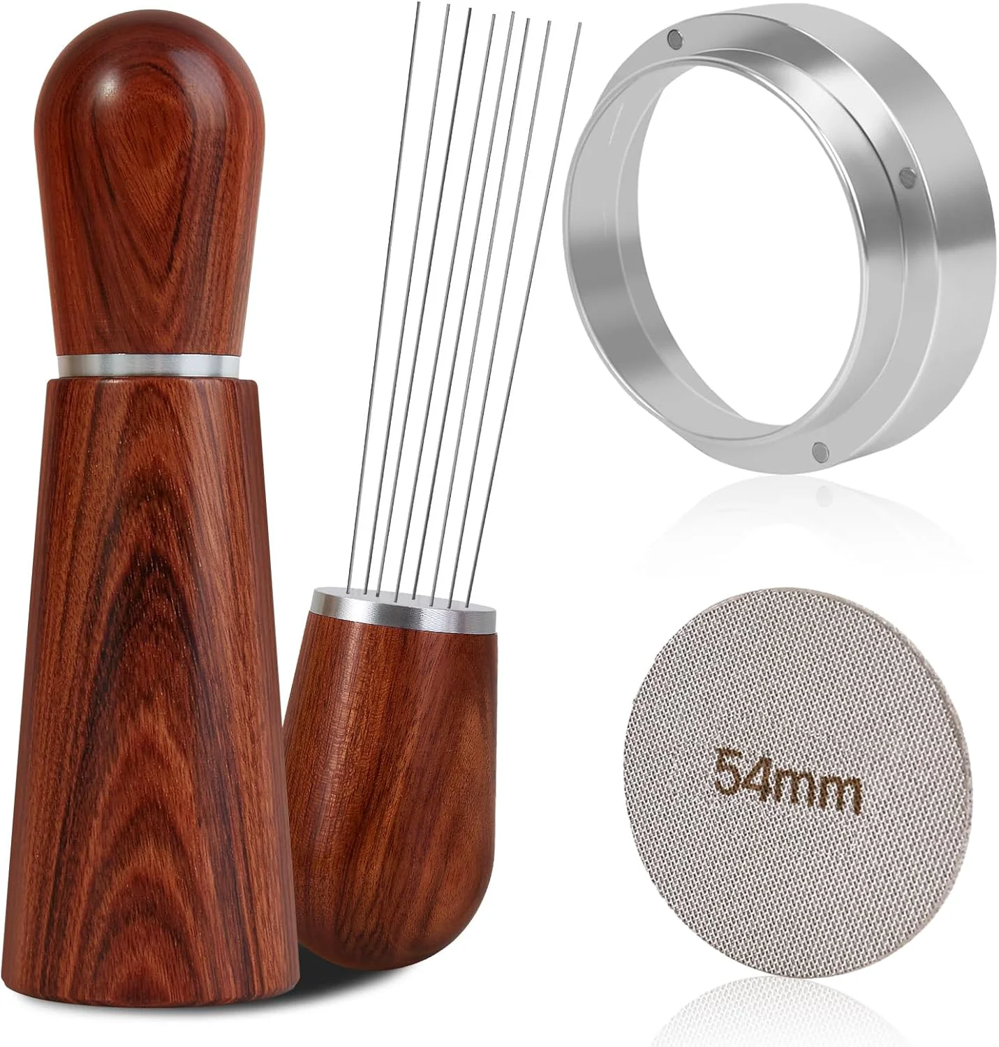 Optimized 54mm Espresso Accessories Kit WDT Tool Dosing Funnel and Puck Screen Set 316 Stainless Steel Needle Coffee Distribution Stirrer Fits Breville 54 Smooth