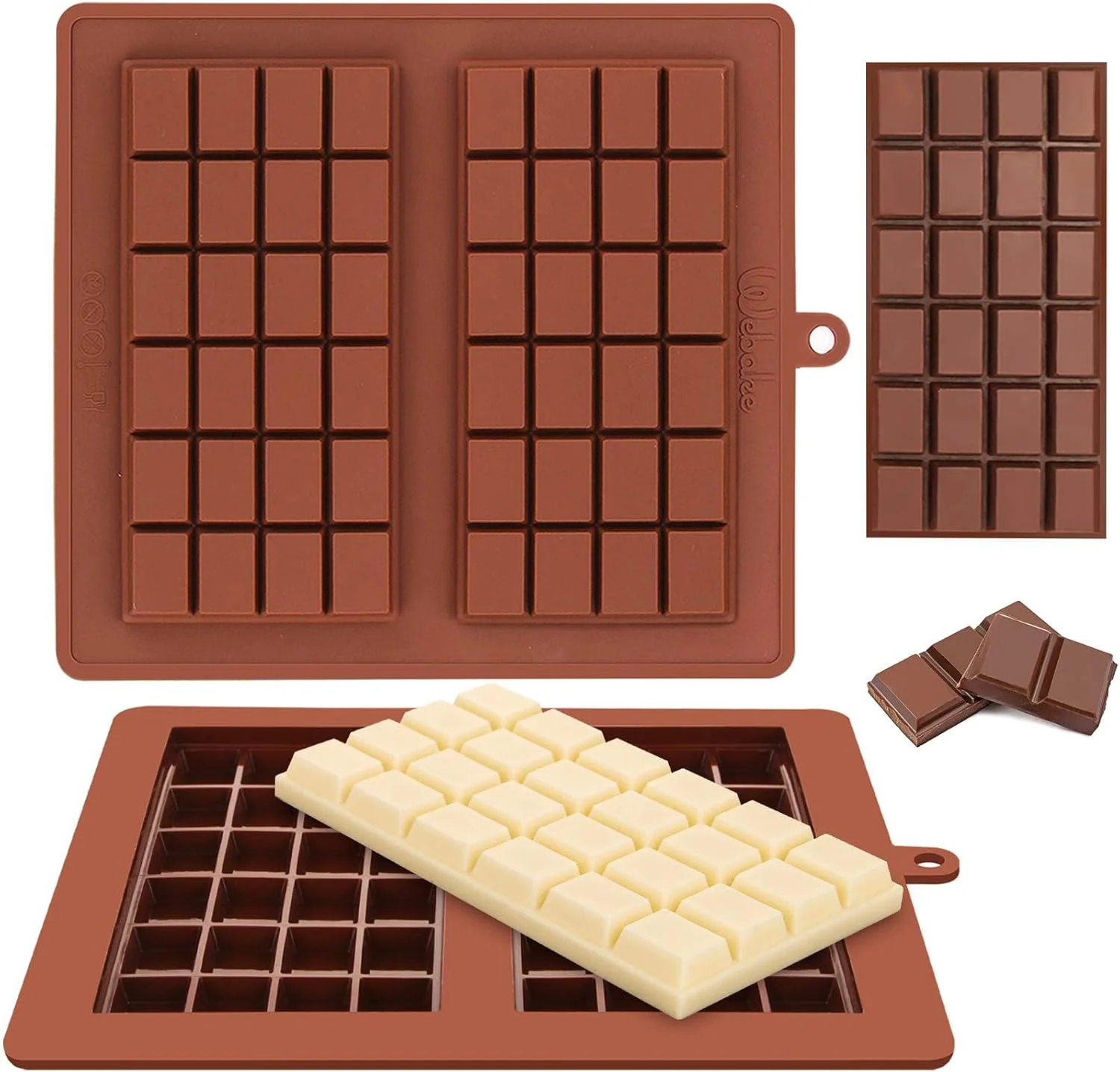 Artisan Webake Chocolate Bar Mold Silicone Break-Apart Candy Bar Molds 2 Pack for 4 Ounce Chocolate Chunk Protein Energy Bar Jumbo Chocolate Candy Bar Smooth