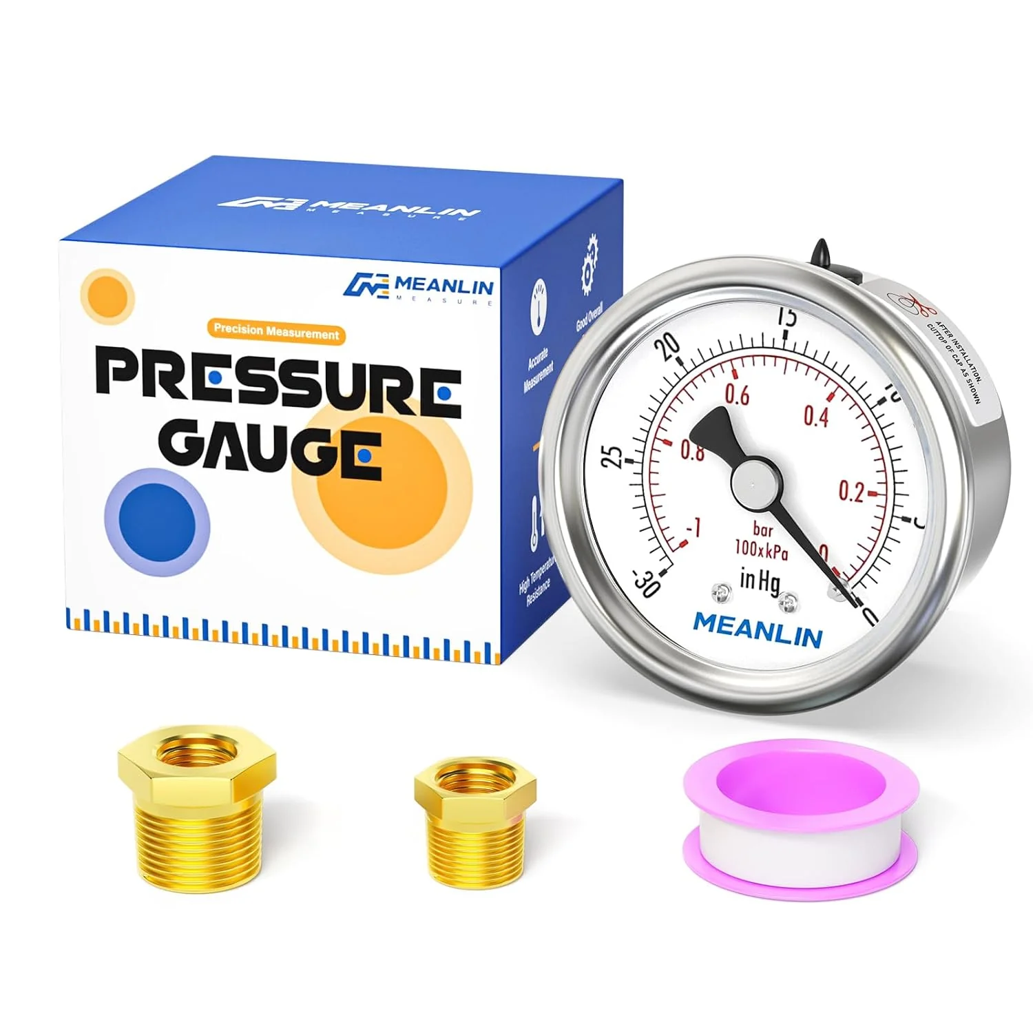 Luxury MEANLIN MEASURE -30inHG 0Psi Vacuum Gauge Stainless Steel 1 4 NPT 2 FACE DIAL Waterproof for Air Compressor HVAC Negative Pressure Hand Pump Pool Back Mount with 1 2 NPT and 3 8 NPT Hex Bushing Solid