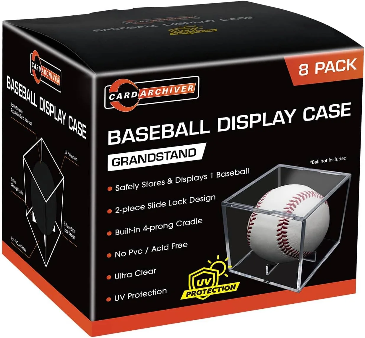 Premium Material 8 Pack Baseball Display Cases - UV Protected Acrylic Square Baseball Holder Size Baseball Display Boxes Fine Crafted