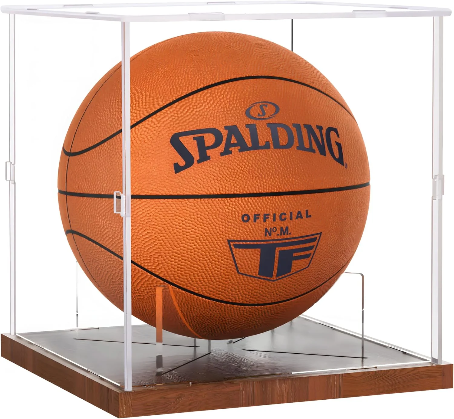 Classic Basketball Display Case Acrylic Clear UV Protected Basketball Stand Box Full Size with Solid Wood Base Powerful