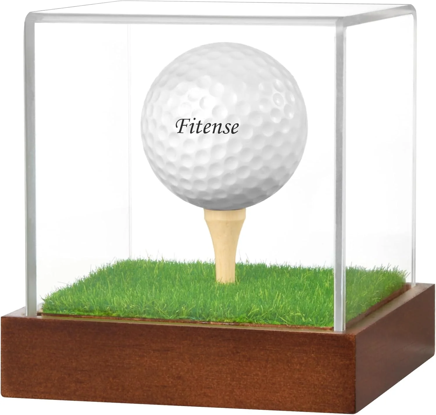 Innovative Golf Ball Display Case - Clear Acrylic Cube with Solid Wood Base Tee Anti-Dust Transparent Holder for Single Golf Ball I for Collectibles Minimalist