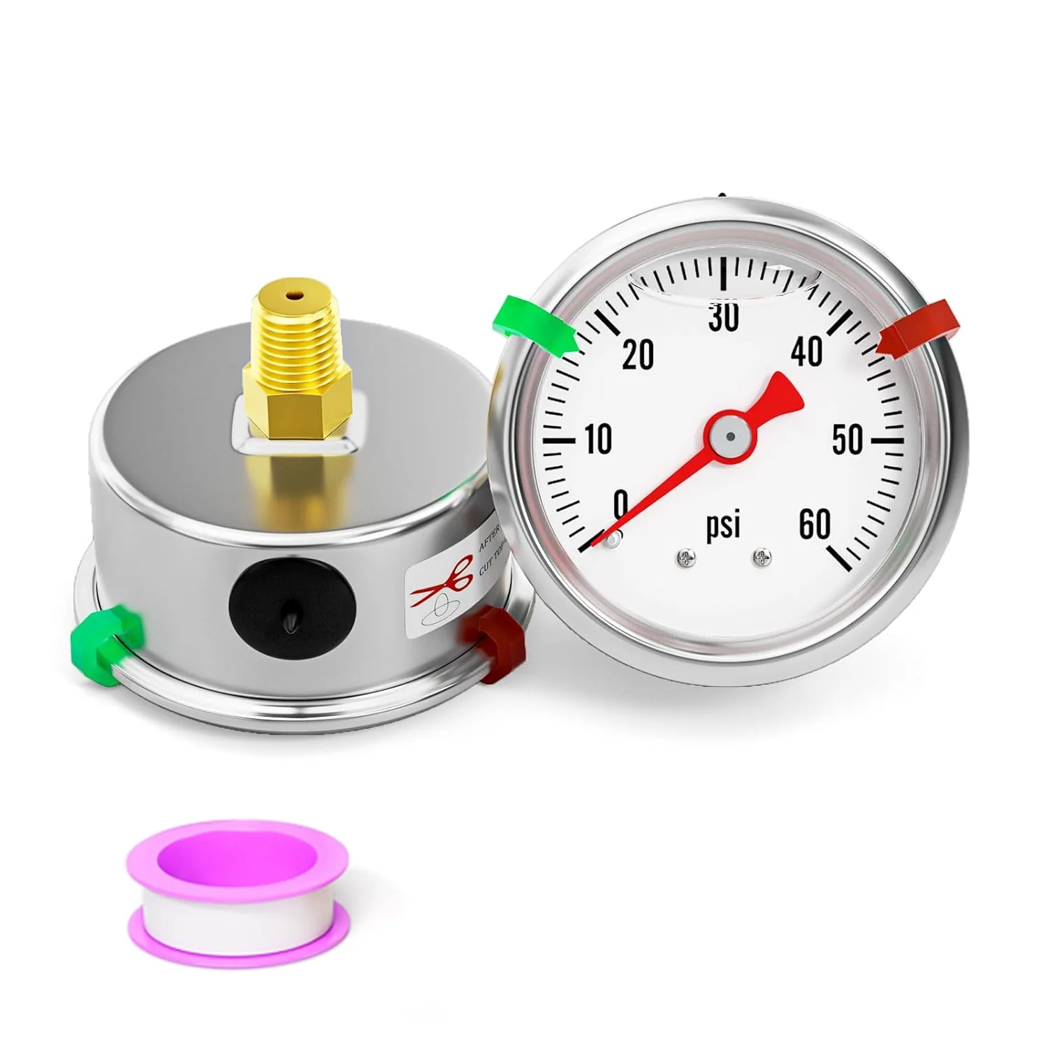 Solid 0-60psi Stainless Steel Glycerin Liquid Filled Pressure Gauge 1 8 NPT 1.5 Face Dial Center Back Mount for Water Fine Crafted
