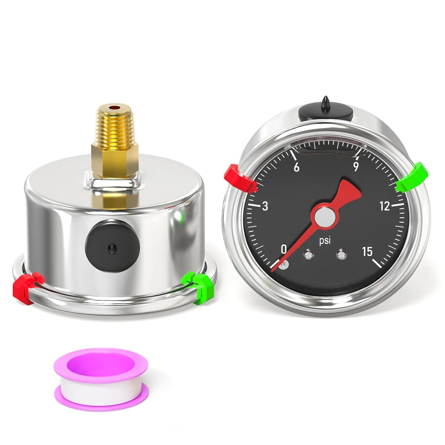 Relaxed 0-15PSI Stainless Steel Glycerin Filled Pressure Gauge 1.5 Black Dial Size 1 8 NPT Back Mount for Tube Water Pump Gas Liquid Elegant