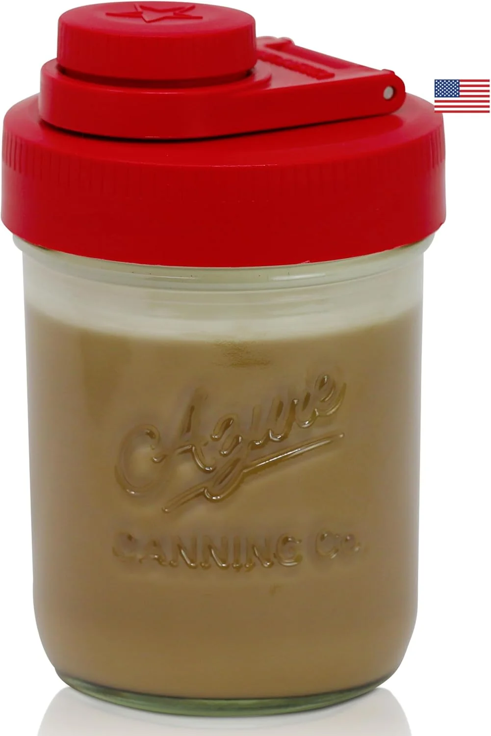 Exclusive Brewing America Creamer Jar with Pouring Lid and 1 Pint 16 oz Azure Mason Jar Red Wide Mouth Pour Lid for Milk Sugar and Cream 1-Pack Green