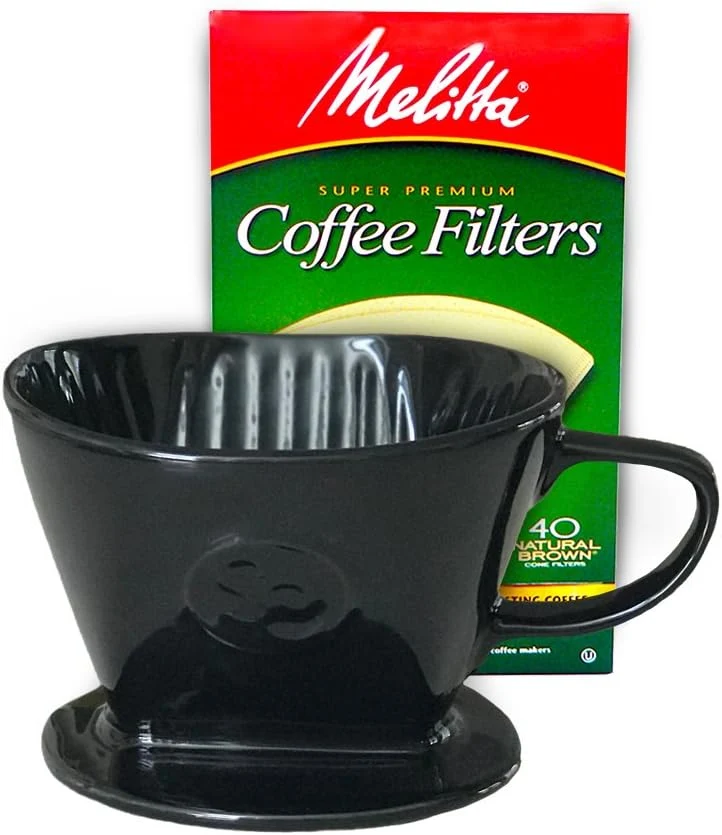 Functional Simply Charmed Coffee Pour Over Single Cup Ceramic Brewer Coffee Maker with Melitta Filters Black 8-16 oz Depending on How Much Water Grounds You Carefully Designed