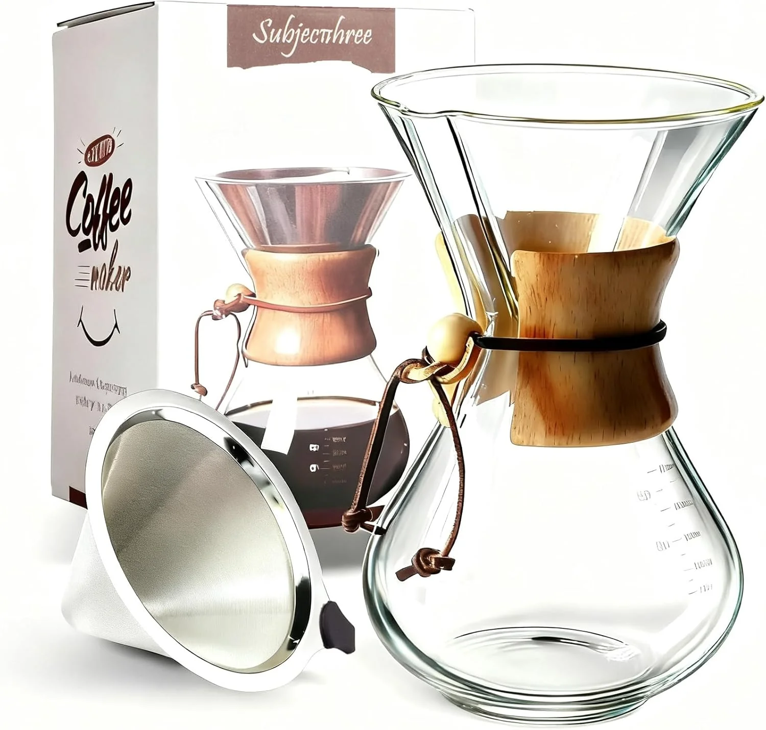 Consistent Subjectthree Pour Over Coffee Maker Set 8 Cup Glass Coffee Carafe Dripper with Stainless Filter for Camping Home Office Cafes Easy Clean 8 Cup 28 oz Fast