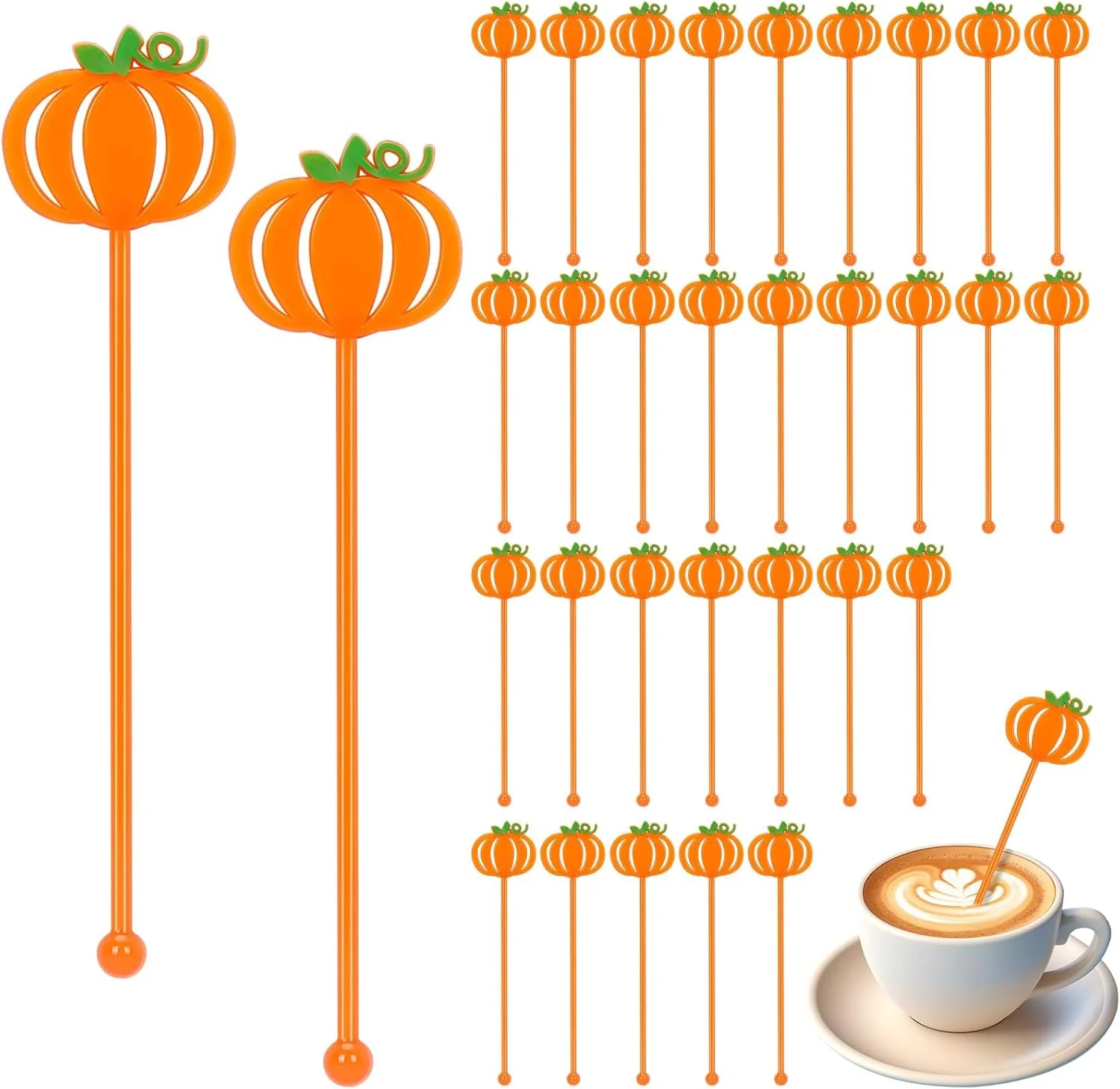 Pure 36 Pcs Fall Cocktail Stirrers Pumpkin Drink Stirrers Plastic Swizzle Sticks Reusable Coffee Stirrer Stir Sticks for Halloween Autumn Thanksgiving Artisan