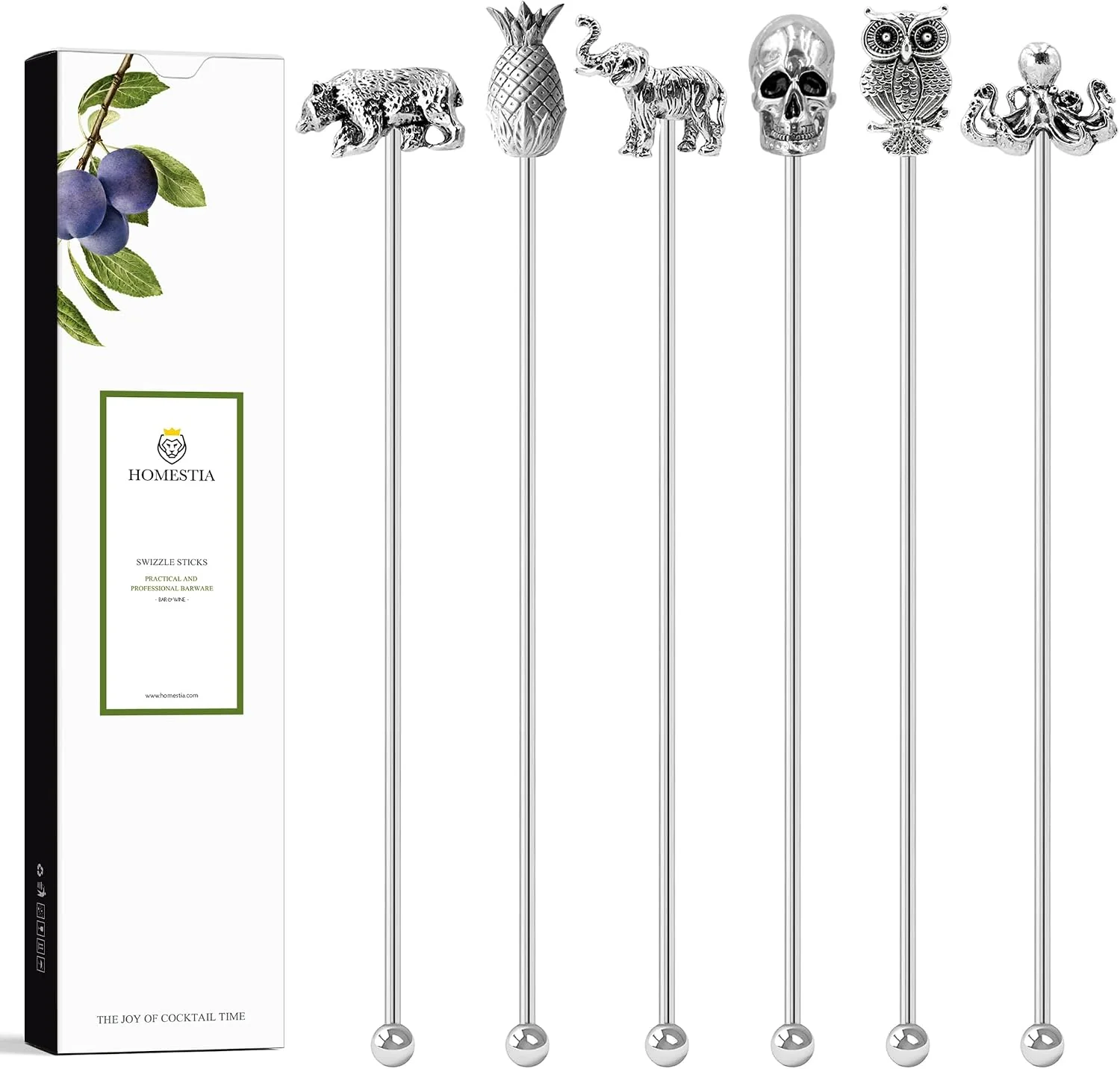 Organic Homestia 6 Pcs 7.5 Inch Metal Stir Sticks Swizzle Sticks Cocktail Stirrers Reusable Stainless Steel Coffee Stirrers Zinc Alloy Animal Head Beverage Drink Stirring Set for Bar Cafe Restaurant Home Use Trendy
