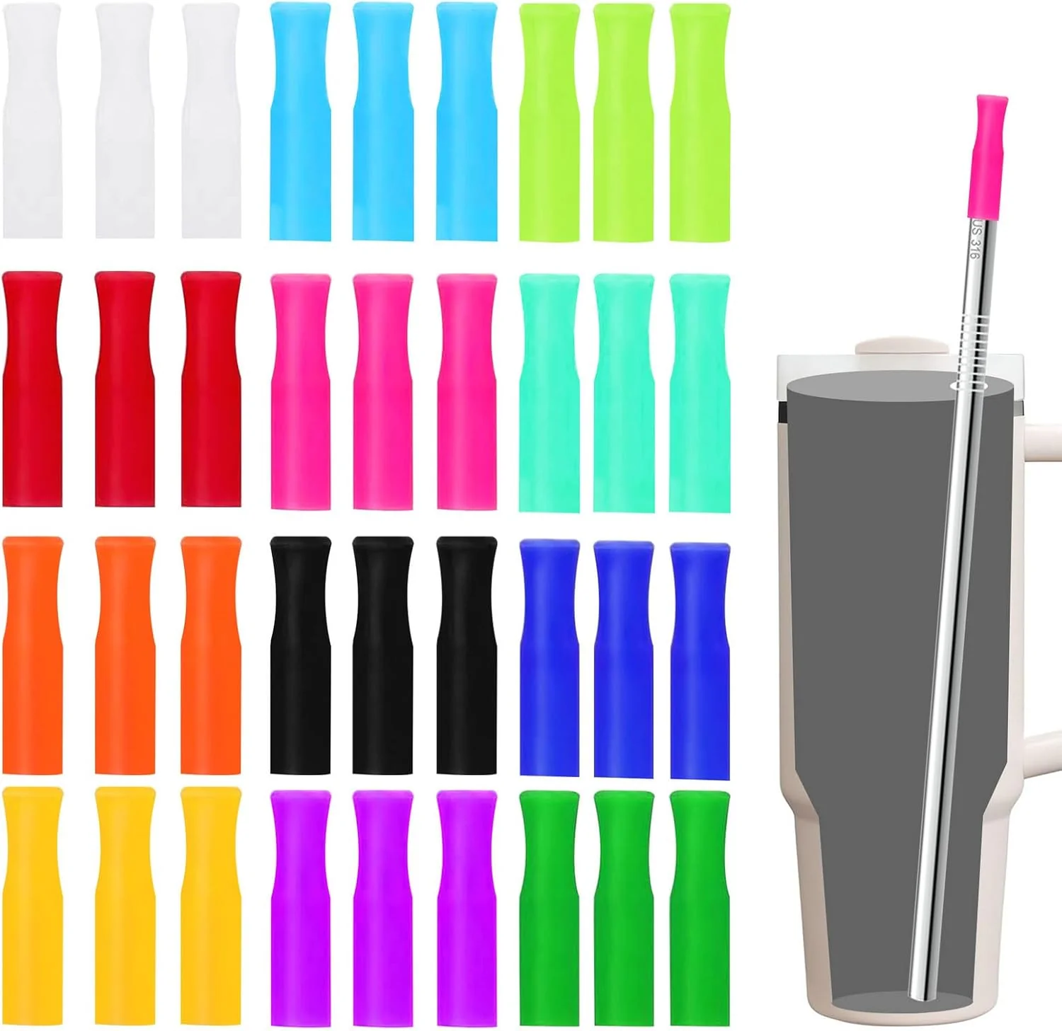 Quality 36PCS 12 Colors Food-Grade Metal Straws Reusable Silicone Tips Only Fit Diameter 0.32In- 8mm Stainless Steel Straws BPA Eco-Friendly Genuine