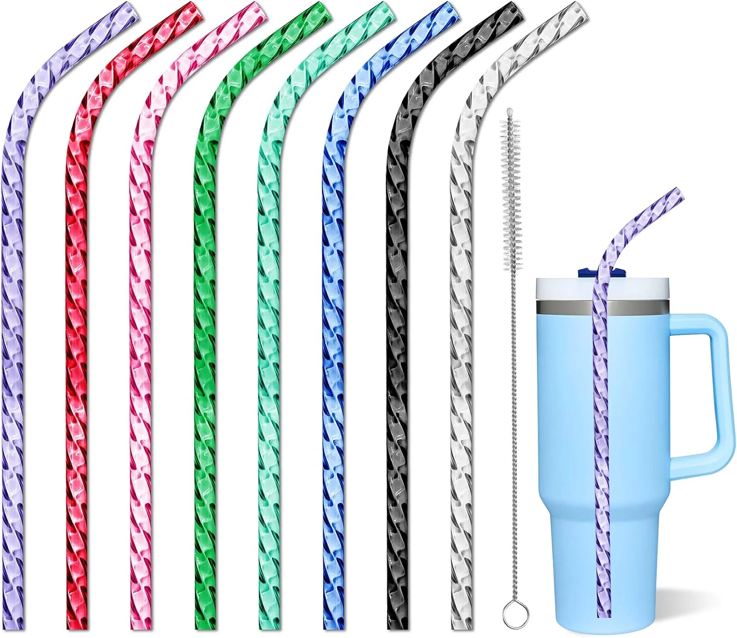 Selected Reusable Straws for Stanley Cup 12 Inch Plastic Long Straw for 40 30 oz Tumbler Colorful Hard Drinking Straws for Stanley 10mm Large Wide Water Bottle Straw for Stanley Cup Accessories Green