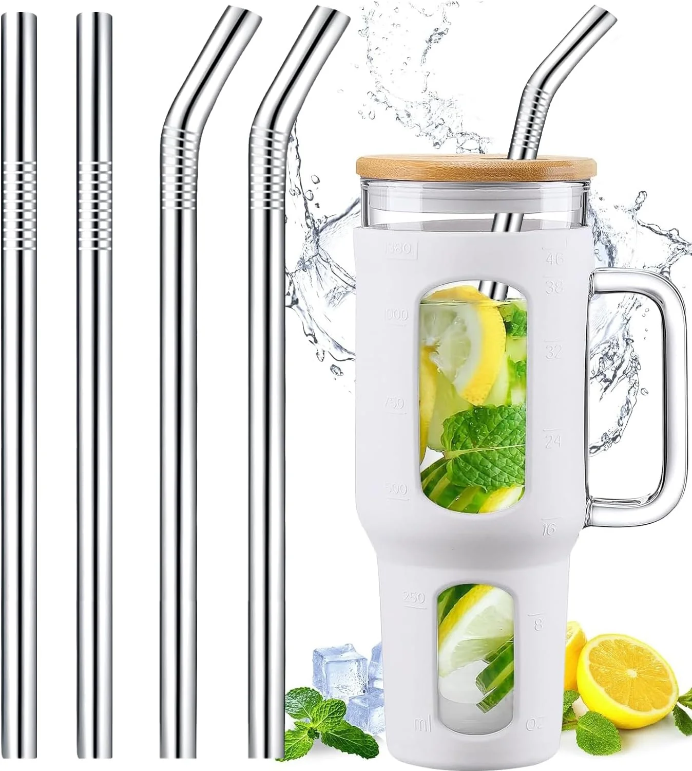 Soft Vinaco 4 Pcs 0.35 Wide Bore Reusable Stainless Steel Metal Smoothie Straws Contemporary