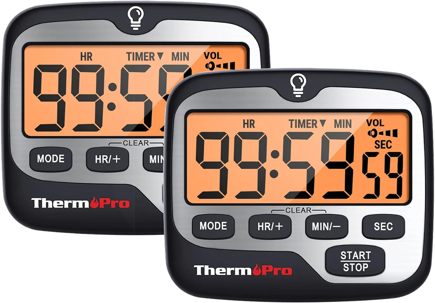 Soft ThermoPro TM01 2 Pack Kitchen Timers for Cooking with Count Up Countdown Timer Digital Timer for Kids with Touch Backlit Minimalist