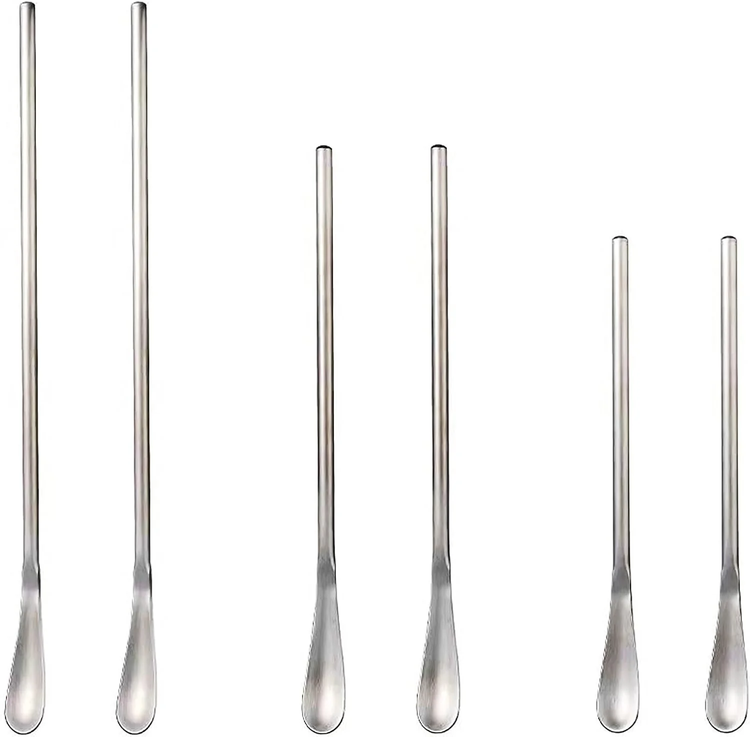 Professional 6 Pcs Coffee Stirrers 3 Sizes Reusable Coffee Stir Sticks 5'' 6.3'' 8.7'' Stainless Steel Stirring Spoons for Espresso Iced Tea Silver Minimalist