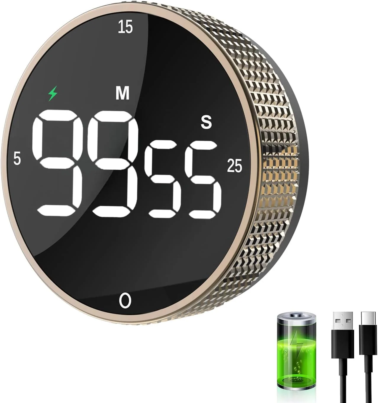 Prestigious Rechargeable Magnetic Kitchen Timer-Loud Alarm Visual Productivity Timer Pomodoro Timer with Large LED Display 3 Presets 5 15 25min 3 Volume Levels Clean