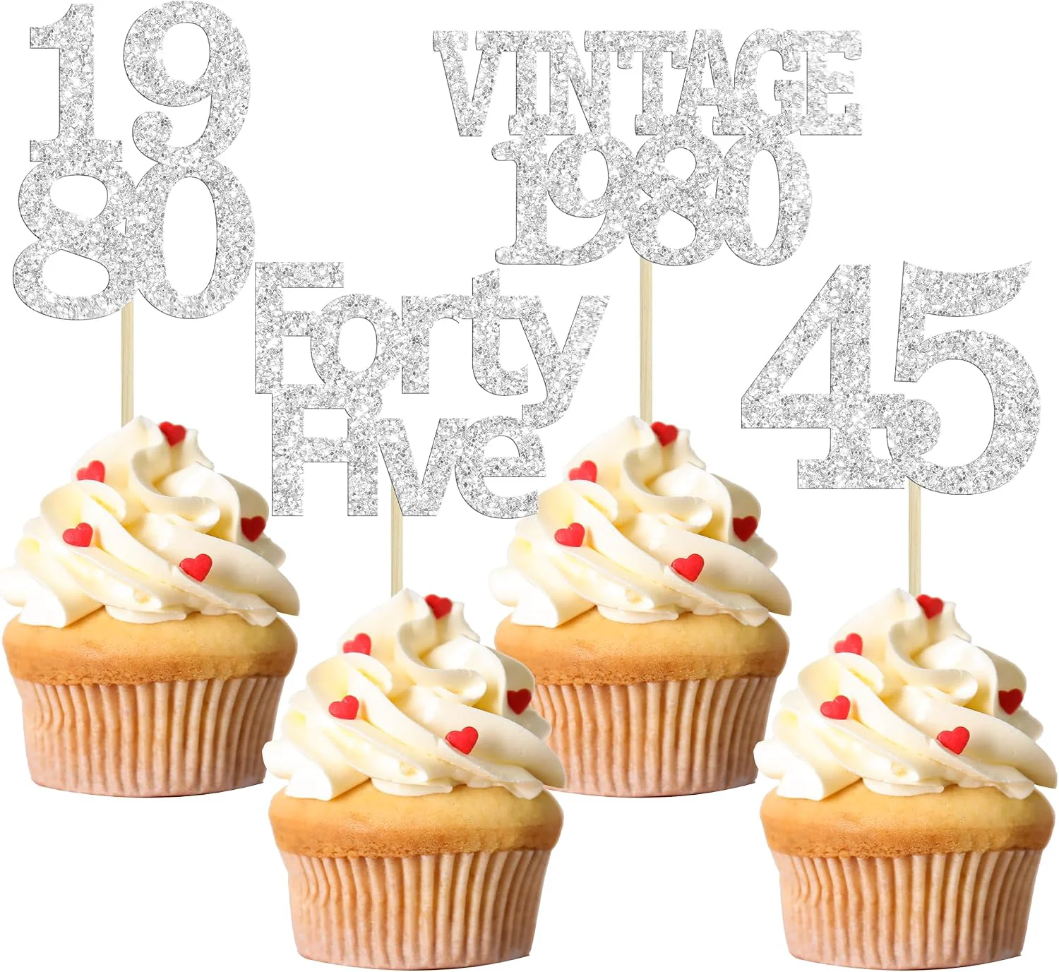 Versatile Gyufise 24Pcs 45th Birthday Cupcake Toppers Glitter Cheers to 45 Fabulous Forty Five Vintage 1980 Cupcake Picks 45th Birthday Wedding Anniversary Party Cake Decorations Supplies Silver User-Friendly