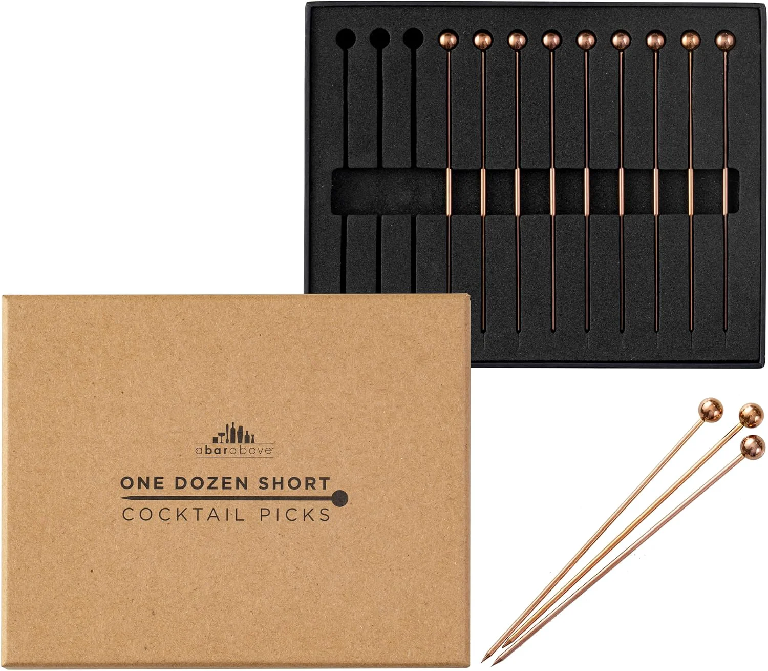 Comfortable A Bar Above Cocktail Picks 12 Short 4 Inch Stainless Steel Picks Copper Reusable Garnish Sticks For Martinis and Appetizers Olives and Shrimp Bar Accessory Party Serving Skewers Bar Cart Piece Proven