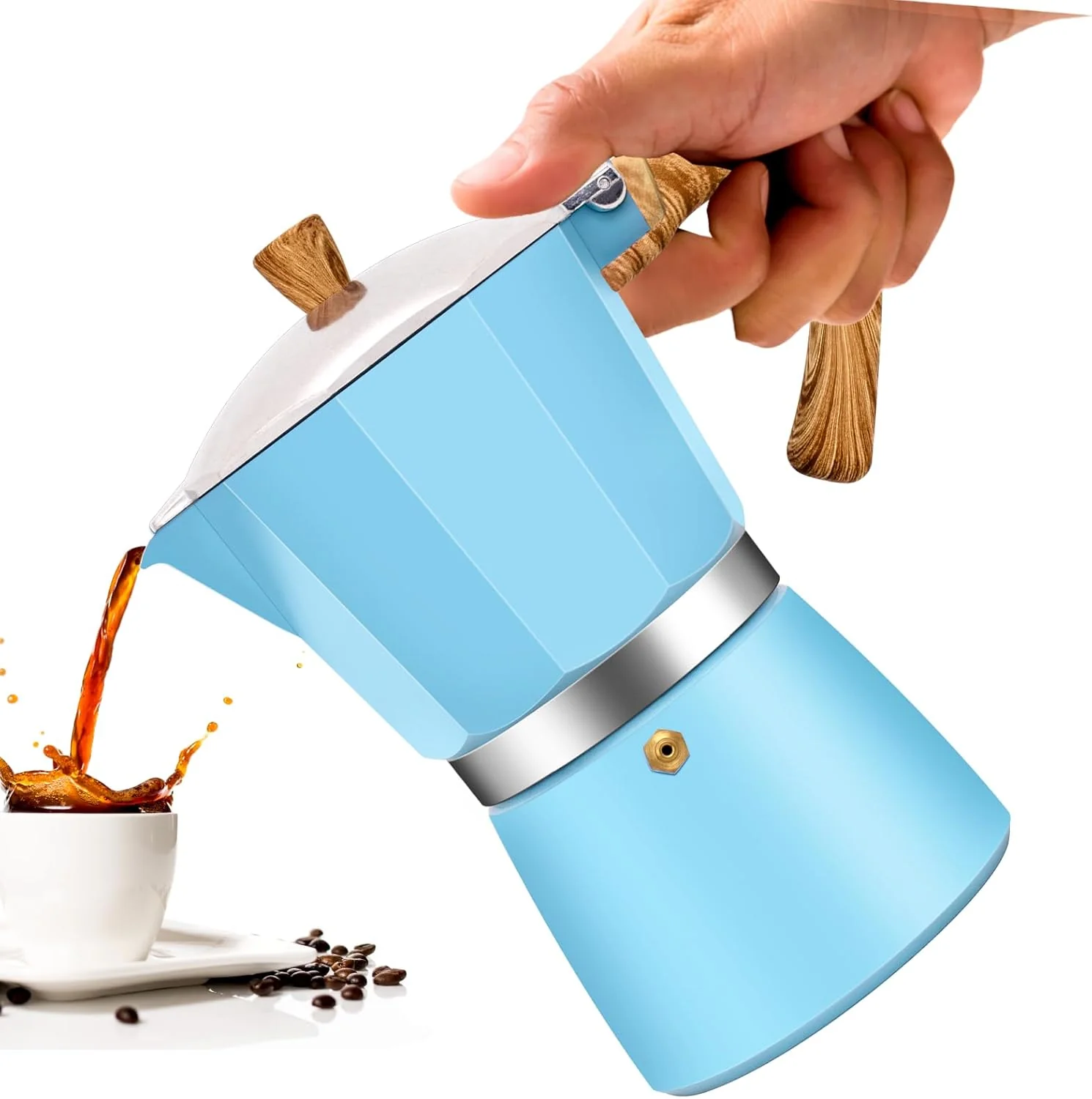 Superior 9 Cup Aluminum Moka Pot Classic Stovetop Espresso Coffee Maker 450ml 15oz Coffeemaker Percolator Mocha Pot Greca Coffee Maker Cafe Makers for Italian and Cuban Café Brewing Blue Excellent