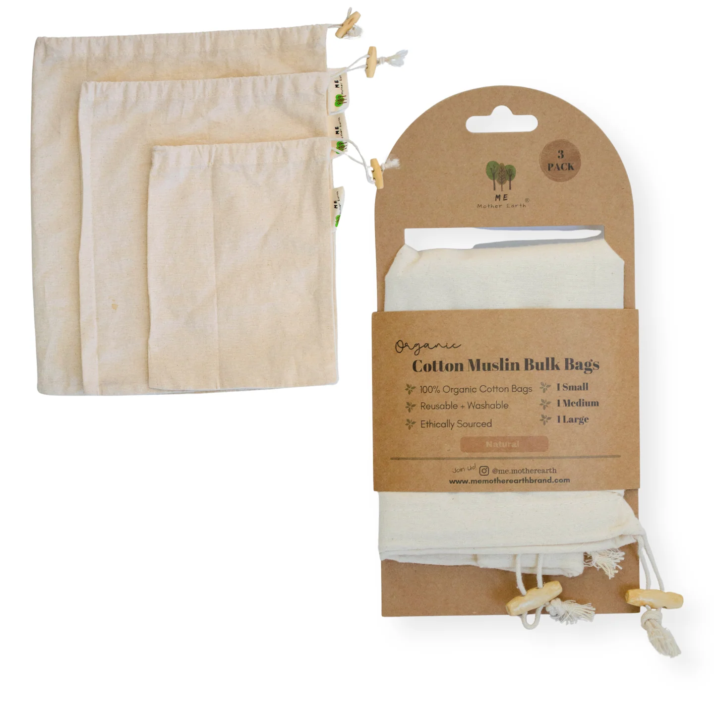 Minimalist Me Mother Earth Cotton Muslin Bulk Shopping Bags Pack Green