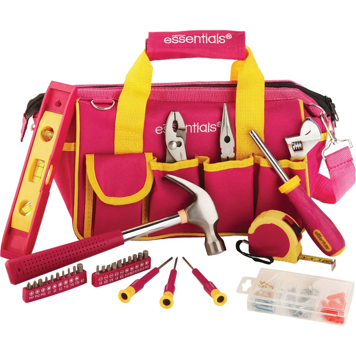 Trusted Essentials Around-the-House Homeowner's Tool Set with Pink Tool Bag 32-Piece Fashionable