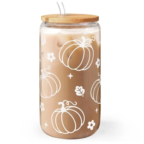 Certified Pumpkin 16oz Can Glass Tumbler with Acrylic Lid Straw Long-Lasting
