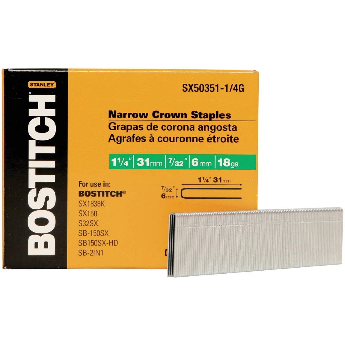 Versatile Bostitch 18-Gauge Galvanized Narrow Crown Finish Staple 7 32 In. x 1-1 4 In. 3000 Ct. Recyclable