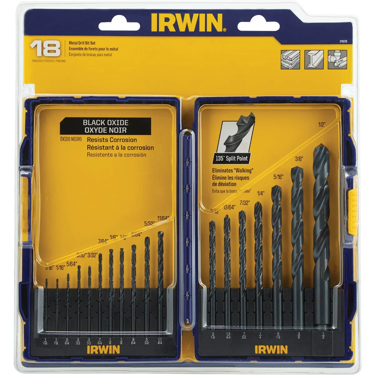 Fine Irwin 18-Piece Black Oxide Drill Bit Set Reusable