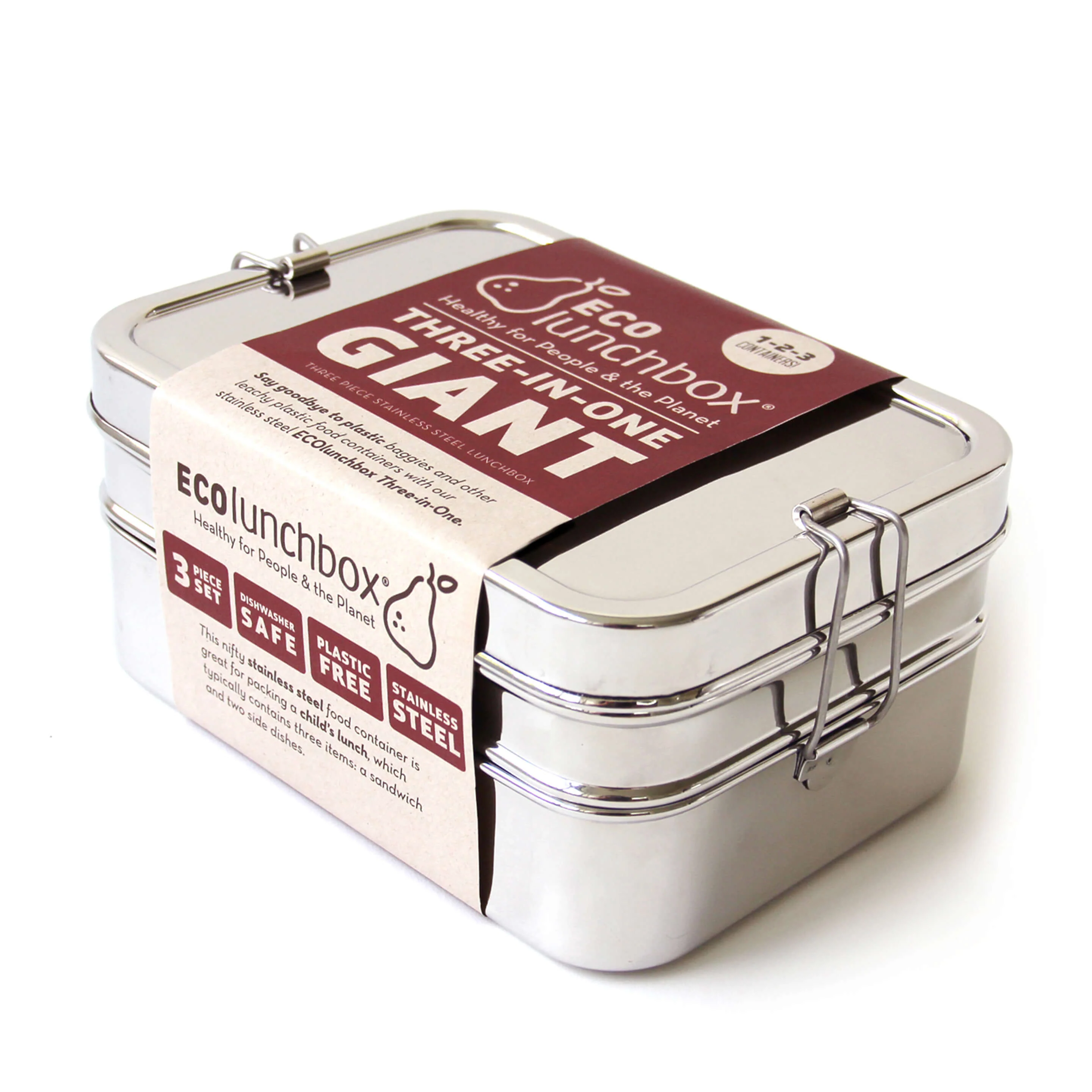 First-Class EcoLunchBox Three-in-One Giant Stainless Steel Lunch Box Verified