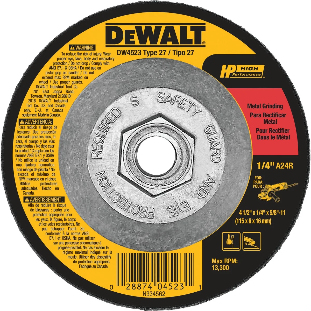 Excellent DeWalt HP Type 27 4-1 In. x 1 4 In. x 5 8 In.-11 Metal Grinding Cut-Off Wheel Modern