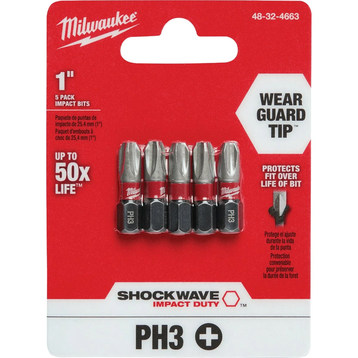 Green Milwaukee Shockwave 3 Phillips 1 In. Insert Impact Screwdriver Bit 5-Pack Minimalist
