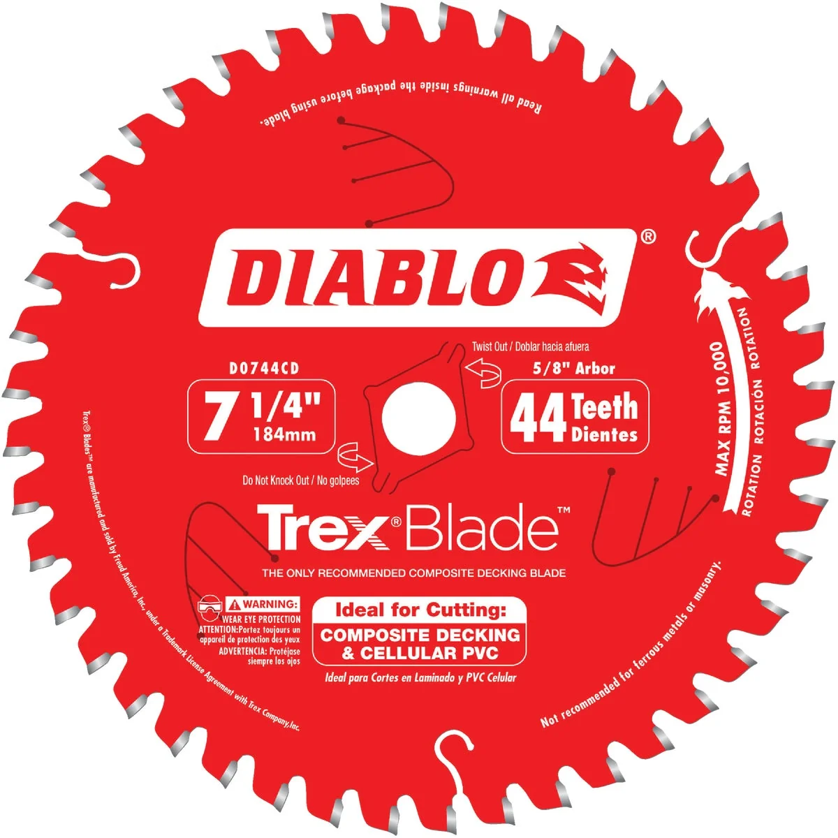 Environmentally Friendly Diablo Trex Blade 7-1 4 In. 44-Tooth Composite Decking PVC Circular Saw Blade Pure