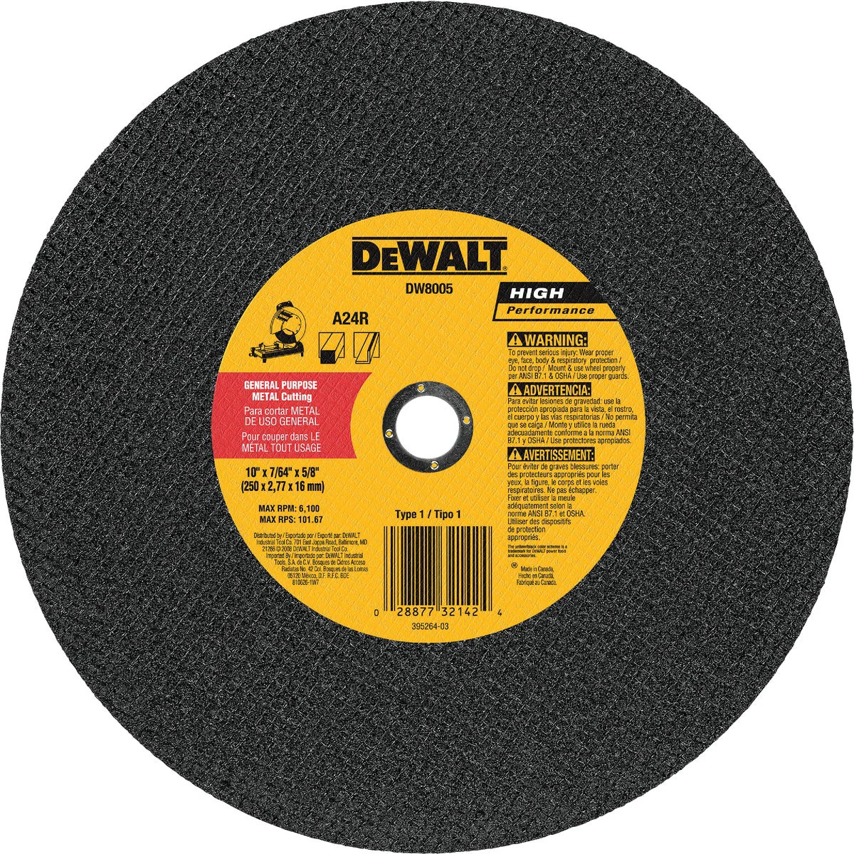 Convenient DeWalt HP Type 1 10 In. x 7 64 In. x 5 8 In. Metal Cut-Off Wheel Reliable