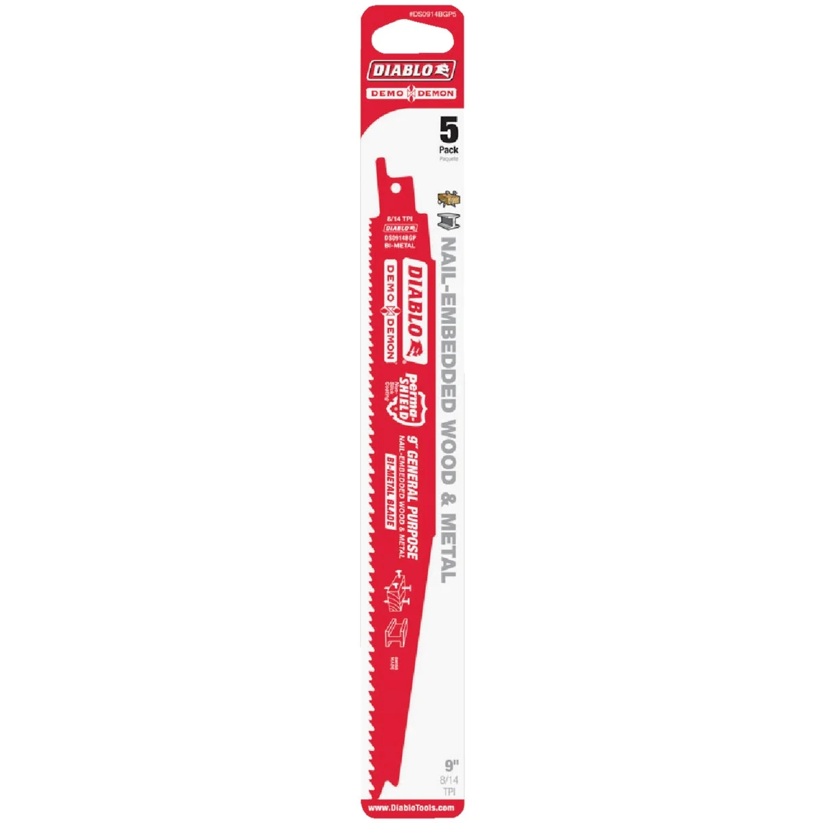 Healthy Diablo Demo Demon 9 In. 8 14 TPI Wood and Metal Cutting Reciprocating Saw Blade 5-Pack Soft