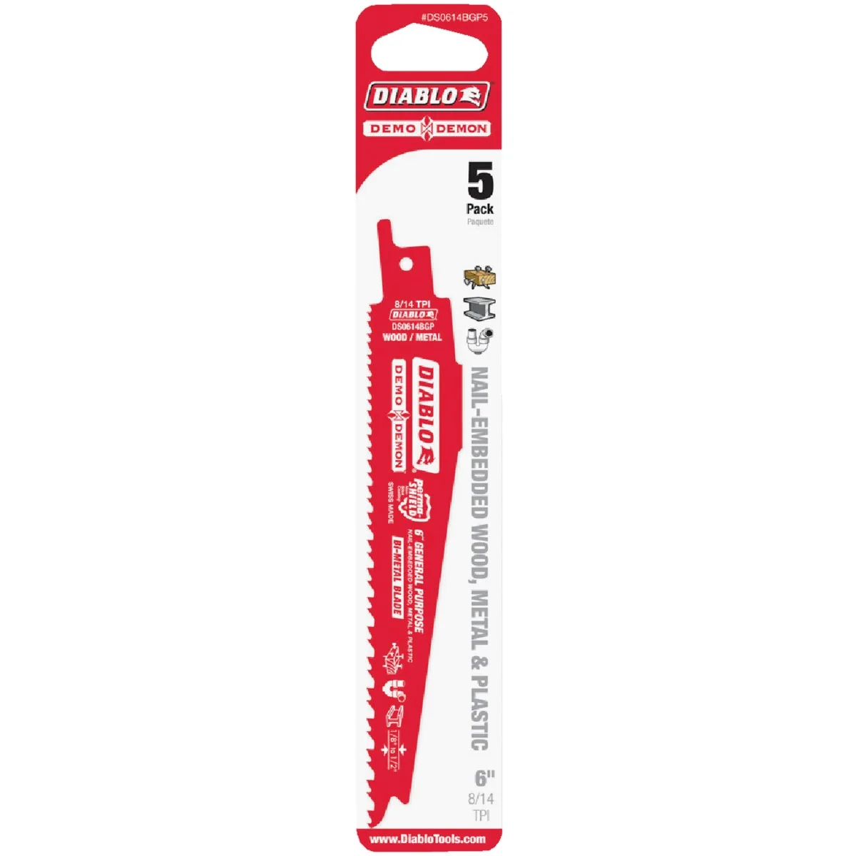 Exclusive Diablo Demo Demon 6 In. 8 14 TPI Wood and Metal Cutting Reciprocating Saw Blade 5-Pack Recyclable