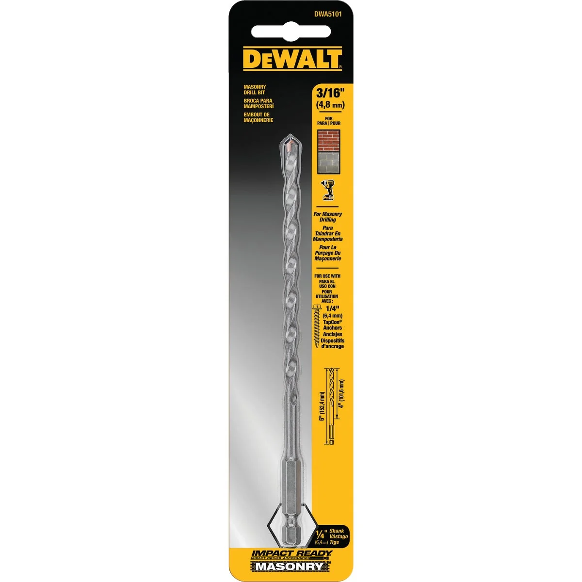 Quality DeWalt 3 16 In. x 4 In. x 6 In. Impact Ready Masonry Drill Bit Green